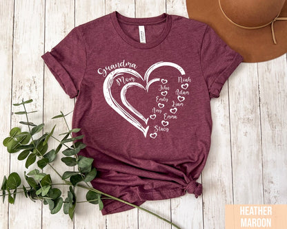 Custom Grandma Shirt, Grandma Heart Shirt, Nana Shirt With Grandkids Name, Gift For Grandma, Mother's Day Shirt, Personalized Grandma Shirt