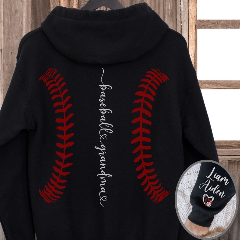Grandma Baseball Sweatshirt With Kid Name Custom Baseball Long Sleeve Print Hoodie Personalized Grammy Shirt Minimalist Mothers Day Gift