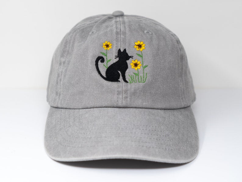 Cat and Flower Embroidered Kitten Baseball Cap, Washed Cotton Curve Brim Summer Hat il_794xN.5865558356_sagt.jpg