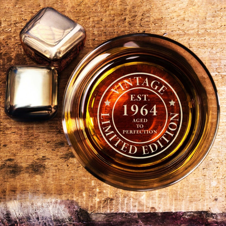 Custom 60th Birthday Whiskey Glass - Old Fashioned Rock Glass Birthday Gifts for Dad