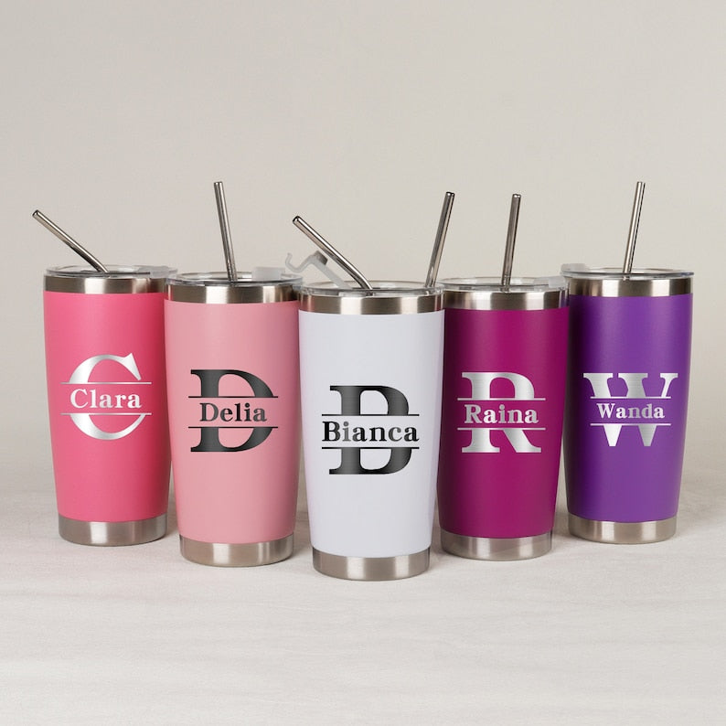 Personalized Tumbler, Custom Name Travel Mug, Laser Engraved Tumbler, Stainless Steel water cup, Bridesmaid Tumbler, Insulated Tumbler