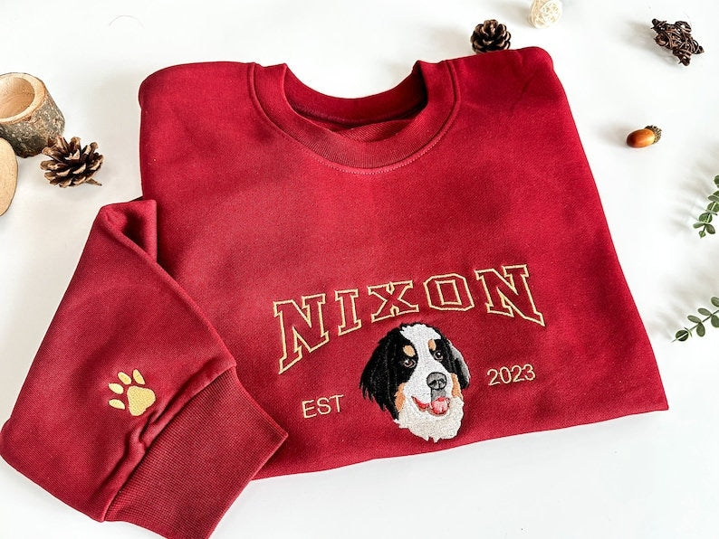 Custom Dog/Cat Face Embroidered Shirt from Your Photo,Personalized Embroidered Sweatshirt with Dog Name, Gifts for Dog Lover, Cat Lovers