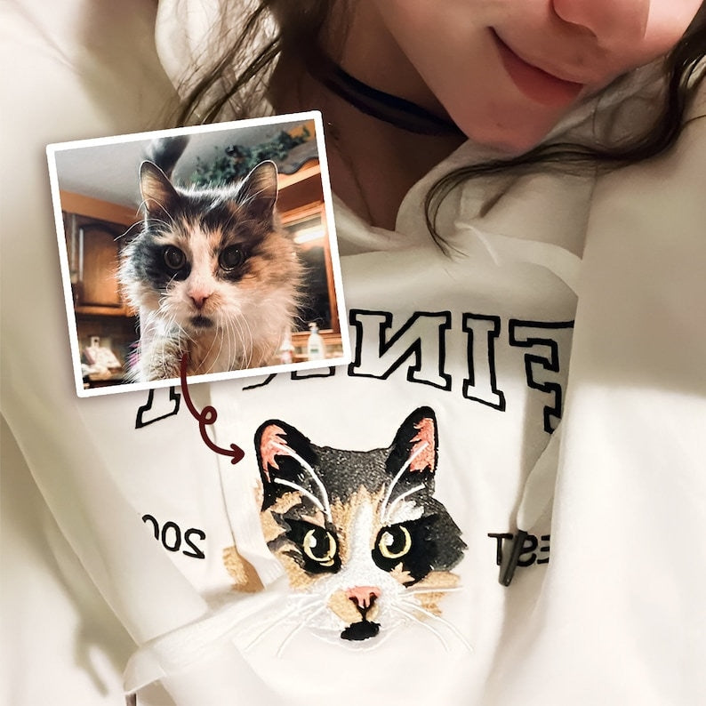 Custom Dog/Cat Face Embroidered Shirt from Your Photo,Personalized Embroidered Sweatshirt with Dog Name, Gifts for Dog Lover, Cat Lovers