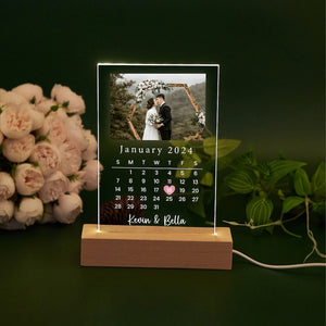 Calendar Date LED Lamp with Photo,Night light for Couples,Engagement,Anniversary Gift,Custom Wedding Decor Gift,Keepsake Gift,Birthday Gift