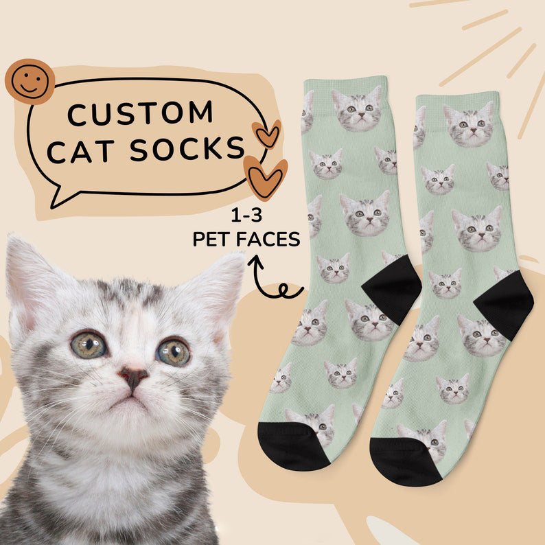 Custom Cat Face Socks, Personalized Socks with Cat Photo, Custom Cat Photo Socks, Bridesmaid Groomsmen Socks, Funny Socks for Mom Dad
