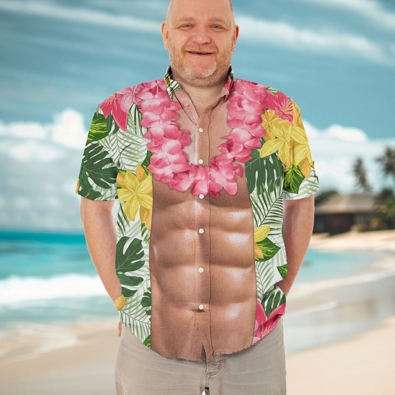 Funny Abs Hawaiian Shirt: Tropical Aloha Beach Shirt