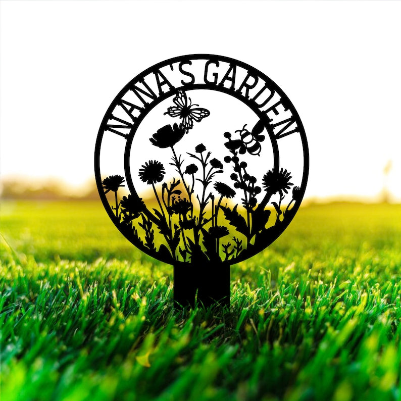 Personalized Garden Metal Sign With Stakes, Custom Garden Name Sign, Garden Flower Sign, Metal Yard Art, Housewarming Gift, Mother's Day