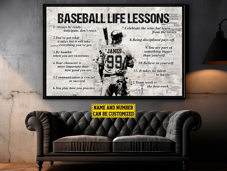 Baseball Life Lessons Personalized Canvas Print, Baseball Home Decor, Softball Gift For Boy Man