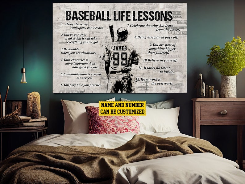 Baseball Life Lessons Personalized Canvas Print, Baseball Home Decor, Softball Gift For Boy Man