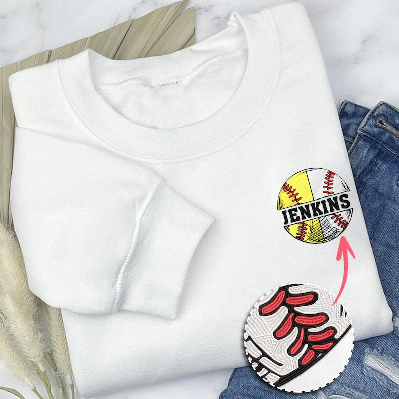 Custom Embroidered Baseball Softball Shirt, Personalized Softball Sweatshirt, Custom Name Shirt, Personalized Gift for Mom, Son, Team