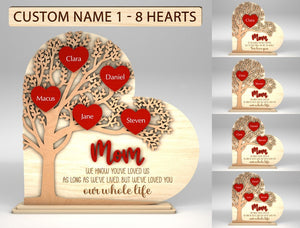 Personalized Family Tree Heart Stand Decor, Gift for Mom, Mothers Day, Mothers Day Gifts