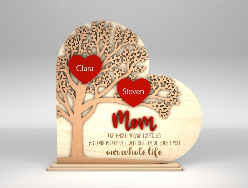 Personalized Family Tree Heart Stand Decor, Gift for Mom, Mothers Day, Mothers Day Gifts