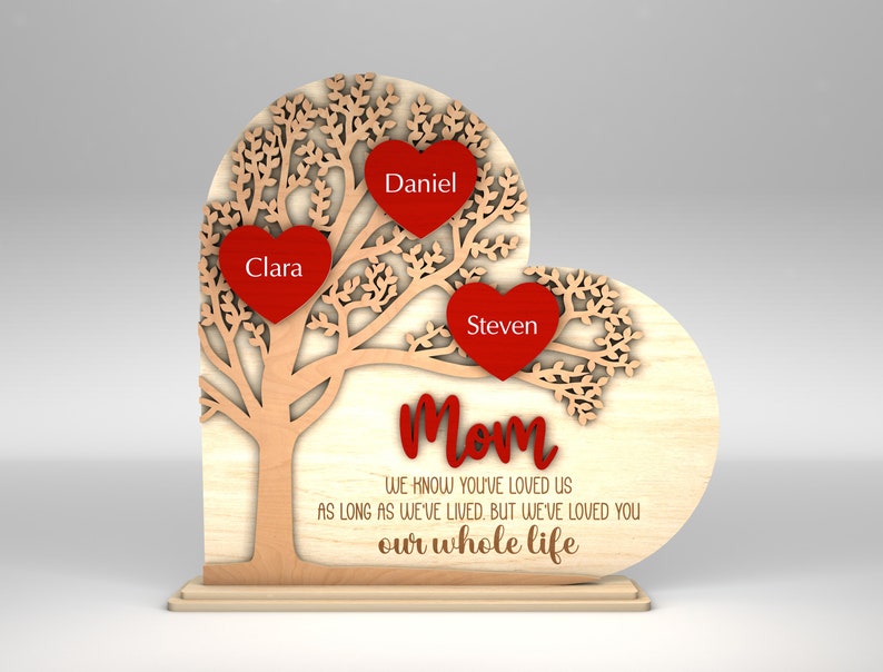 Personalized Family Tree Heart Stand Decor, Gift for Mom, Mothers Day, Mothers Day Gifts