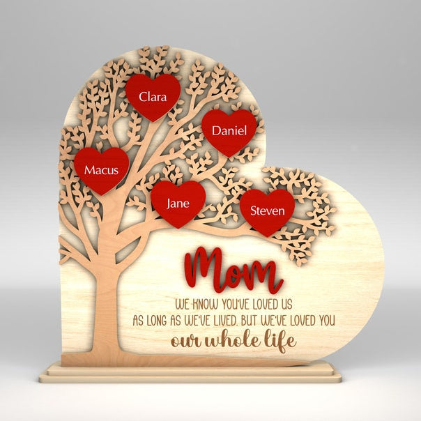 Personalized Family Tree Heart Stand Decor, Gift for Mom, Mothers Day, Mothers Day Gifts