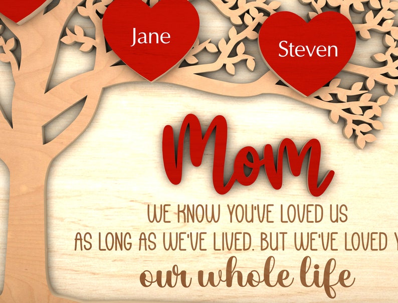 Personalized Family Tree Heart Stand Decor, Gift for Mom, Mothers Day, Mothers Day Gifts