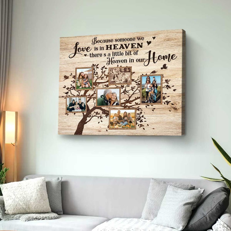 Family Tree Photo Collage Canvas, Memorial Canvas Loss of Loved One, Christmas Gifts In Loving Memory, Pictures With Deceased Loved One