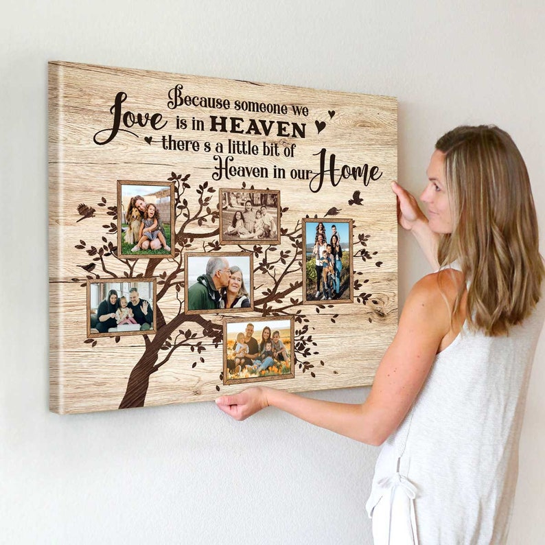 Family Tree Photo Collage Canvas, Memorial Canvas Loss of Loved One, Christmas Gifts In Loving Memory, Pictures With Deceased Loved One
