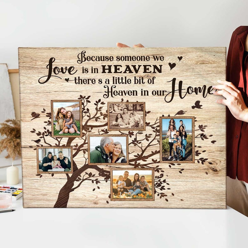 Family Tree Photo Collage Canvas, Memorial Canvas Loss of Loved One, Christmas Gifts In Loving Memory, Pictures With Deceased Loved One