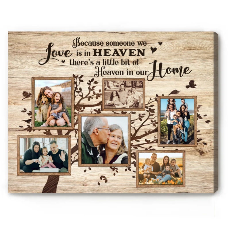 Family Tree Photo Collage Canvas, Memorial Canvas Loss of Loved One, Christmas Gifts In Loving Memory, Pictures With Deceased Loved One