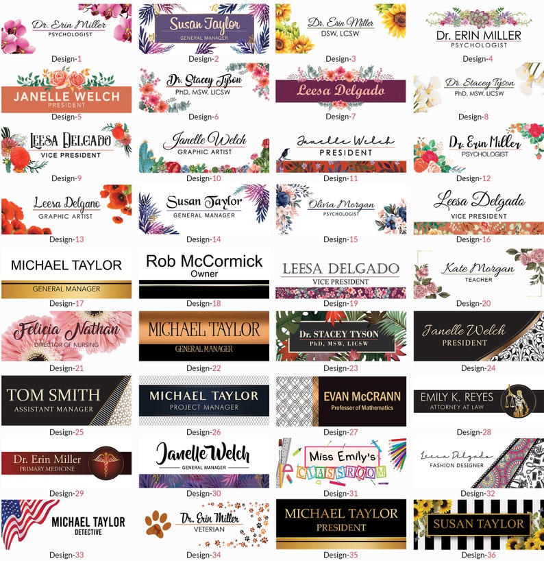 Office Desk Name Plate Personalized | Custom Name Plates for Desks | Flowers Designs On Clear Acrylic Glass | Office Desk Decor