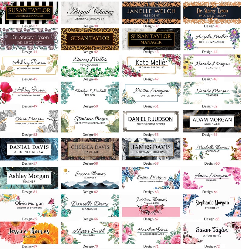 Office Desk Name Plate Personalized | Custom Name Plates for Desks | Flowers Designs On Clear Acrylic Glass | Office Desk Decor