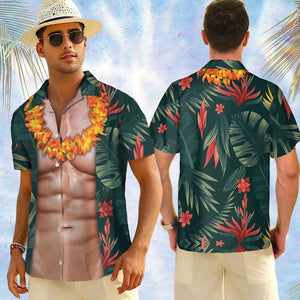 Funny Abs Aloha Tropical Flowers Hawaiian Shirt, Hawaiian Shirt Holiday Tropical Pattern Shirt Birthday Bachelor Party Gift Summer Gift