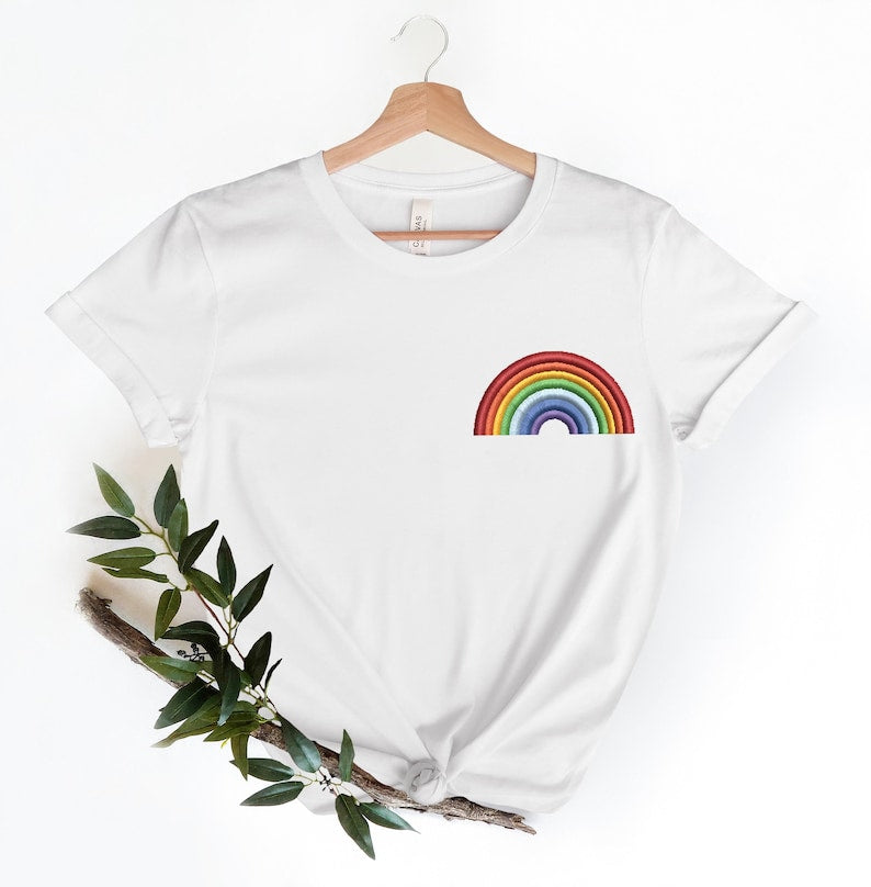 Rainbow Pride Embroidery Design Shirt , Pride Shirt, LGBTQ+ Shirt, Embroidery Pride Celebration Shirt, Embroidery Style Pride T, Colorful T
