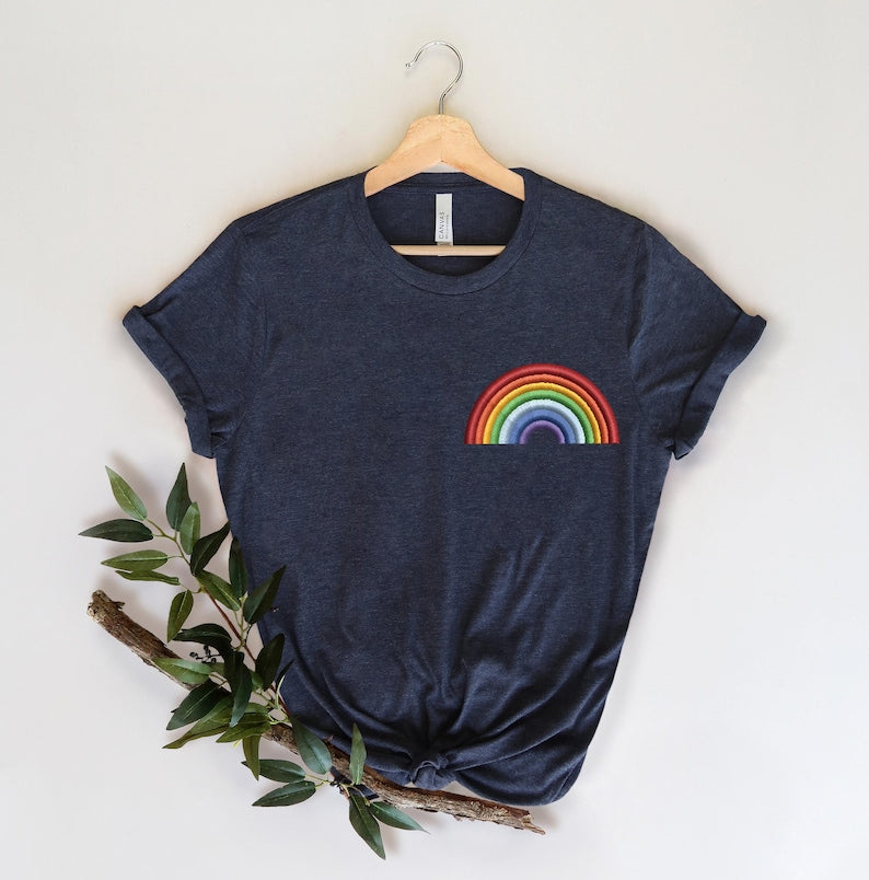Rainbow Pride Embroidery Design Shirt , Pride Shirt, LGBTQ+ Shirt, Embroidery Pride Celebration Shirt, Embroidery Style Pride T, Colorful T