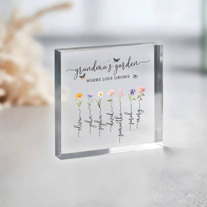 Grandma Gift, Personalized Grandma's Garden Gift For Grandma, Mother's Day Gift For Grandma, Birth Month Flower Heart Acrylic Plaque
