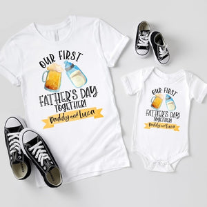 Custom Our First Father's Day Shirts, Fathers Day Matching Shirts, Personalized Name, Father's Day Gift, Beer, Daddy And Me Shirts