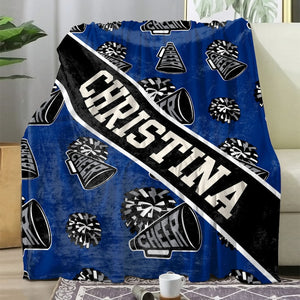Cheer Pom Pom and Megaphone Custom Name Blanket, Personalized Gift for Cheerleader, Senior Gift, Gift For Daughter, Sister, Grandkids