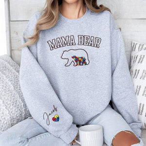 Custom Autism Mama Bear Embroidered Sweatshirt, Neurodiversity Awareness Outfit Mothers Day Gift Ideas for Mommy