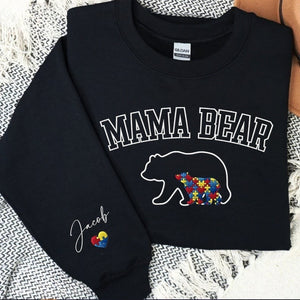 Custom Autism Mama Bear Embroidered Sweatshirt, Neurodiversity Awareness Outfit Mothers Day Gift Ideas for Mommy