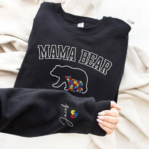 Custom Autism Mama Bear Embroidered Sweatshirt, Neurodiversity Awareness Outfit Mothers Day Gift Ideas for Mommy