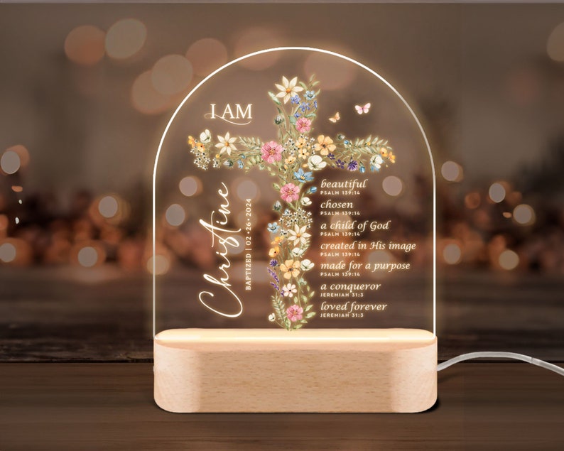 Baptism Night Light For Baby, Baby Gift Personalized, Baptism Gift, Dedicated Gift, Nursery Decor, Kids Beside Night Lamp, New Baby Gift