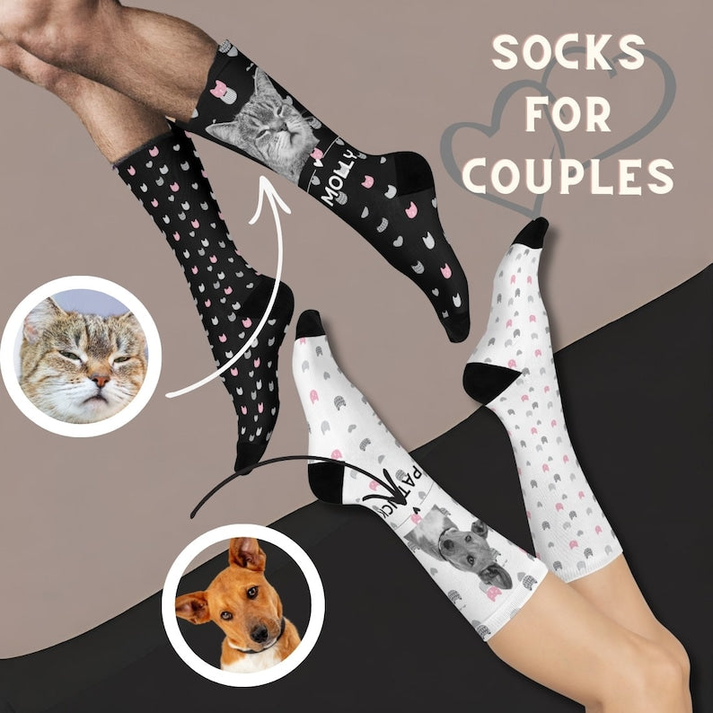 Custom Pet Photo Socks For Couple Personalized Pet Socks Custom Dog Socks Custom Cat Socks Gifts For Her Gifts For Him Pets Lovers Gift