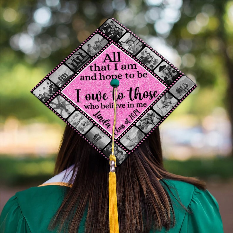 Personalized Photo Thankful Graduation Cap Topper, Grad Cap Topper, Class Of 2025, All That I Am & Hope To Be, Graduation Decoration