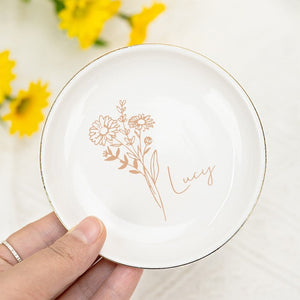 Custom Birth Flower Ring Dish,Wedding Ring Dish,Bridesmaid Gift,Wedding Engagement Gift,Gift for Women,Moms Birthday Gift,Best Firend Gift