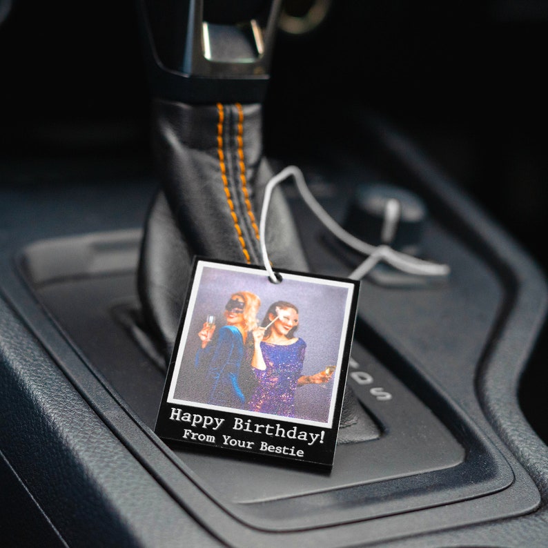 Personalised Photo Car Ornament Black Typewriter Style Hanging Car Polaroid Any Image Car Accessories Gift Idea First Car Charm Gift