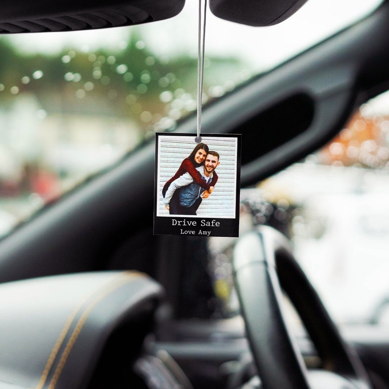 Personalised Photo Car Ornament Black Typewriter Style Hanging Car Polaroid Any Image Car Accessories Gift Idea First Car Charm Gift