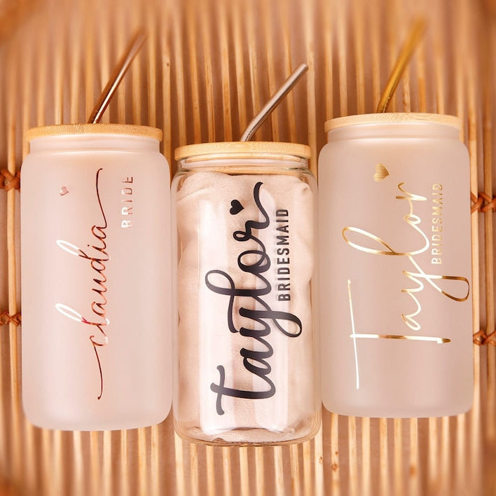 Bridesmaid Proposal, Future Mrs , Personalized Glass Tumbler, Frosted Glass Tumbler, Bamboo Lid Coffee Cup, Maid Of Honor Gifts by Bridgette