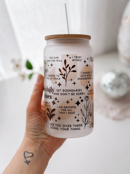 Custom name Daily reminders Glass tumbler Mental Health Tumbler Daily Affirmations Glass cup Affirmations tumbler best friend gifts