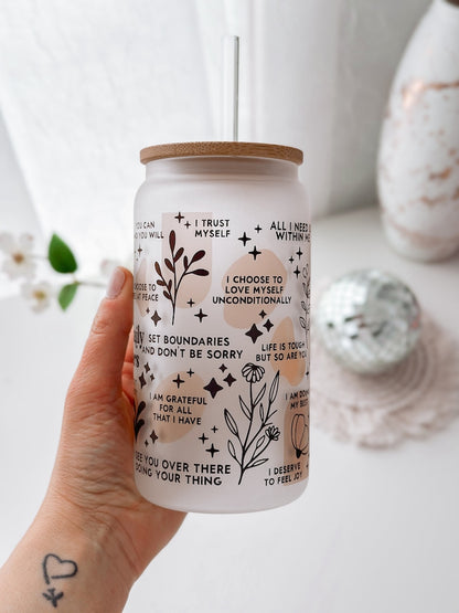 Custom name Daily reminders Glass tumbler Mental Health Tumbler Daily Affirmations Glass cup Affirmations tumbler best friend gifts