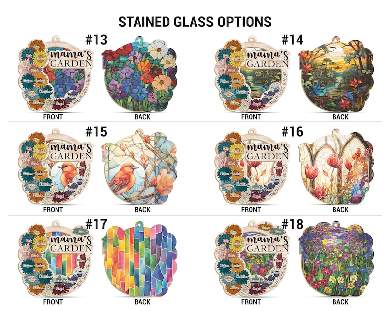 Nana's Garden Suncatchers Gift, Personalized Mama, Nana, Grandma, Mimi Gift, Custom Stained Glass Art & Wood Suncatchers, Mothers Day Gift