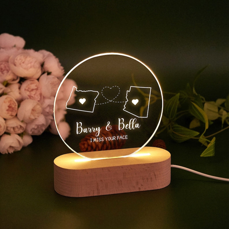 Custom Two Map Night Light, Always Under The Same Sky, Long Distance Relationship Lamp, Going Away Gift, Couple Gift Valentine's Day Gifts