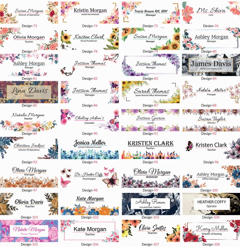 Office Desk Name Plate Personalized | Custom Name Plates for Desks | Flowers Designs On Clear Acrylic Glass | Office Desk Decor