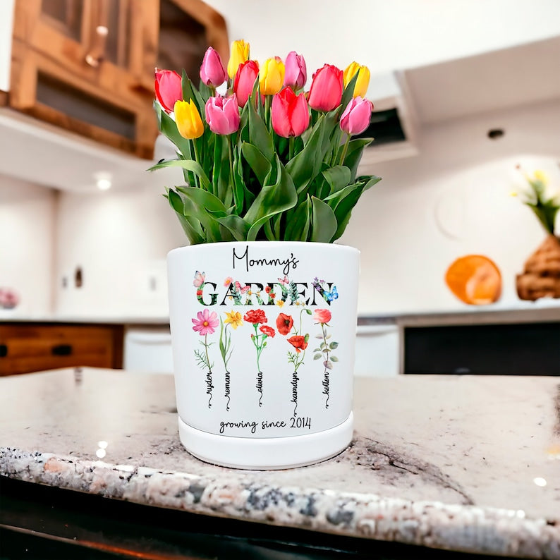 Personalized Birth Month Ceramic Flower Pot, Unique Mother's Day Gift for Her, Gift for Grandma, Mom, Wife, Indoor/Outdoor Potter Plant Pot