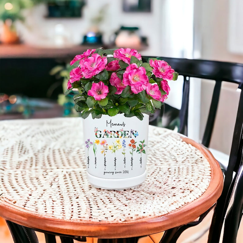 Personalized Birth Month Ceramic Flower Pot, Unique Mother's Day Gift for Her, Gift for Grandma, Mom, Wife, Indoor/Outdoor Potter Plant Pot