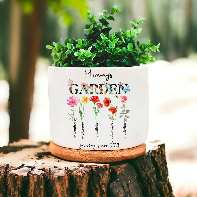 Personalized Birth Month Ceramic Flower Pot, Unique Mother's Day Gift for Her, Gift for Grandma, Mom, Wife, Indoor/Outdoor Potter Plant Pot