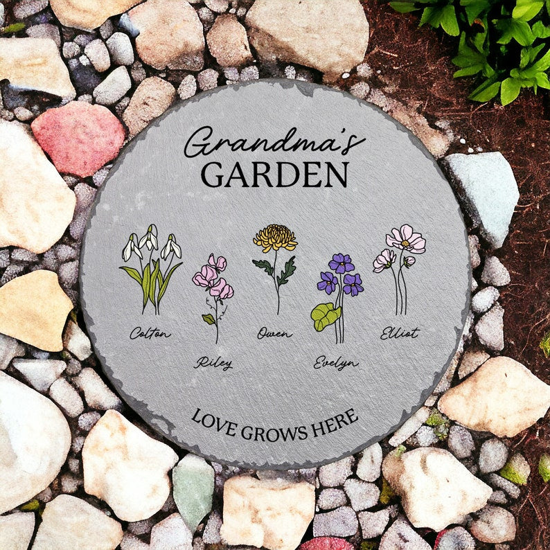 Personalized Garden Stone, Birth Month Flowers, Gifts for Grandma, Custom Garden Stone, Gift for Nana, Mother's Day Gift, Grandma Gifts